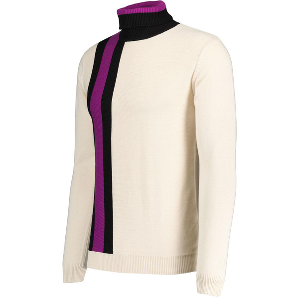 Madcap England Lewis Retro 1960s Mod Contrast Trim Roll Neck Racing Jumper in Birch