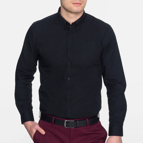 Man wearing Merc Albin Mod Button Down Long Sleeve Smart Black Shirt