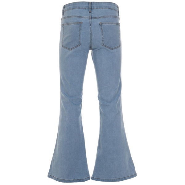 Madcap England Rock Flares in Retro 1970s Distressed Bleach Wash Denim