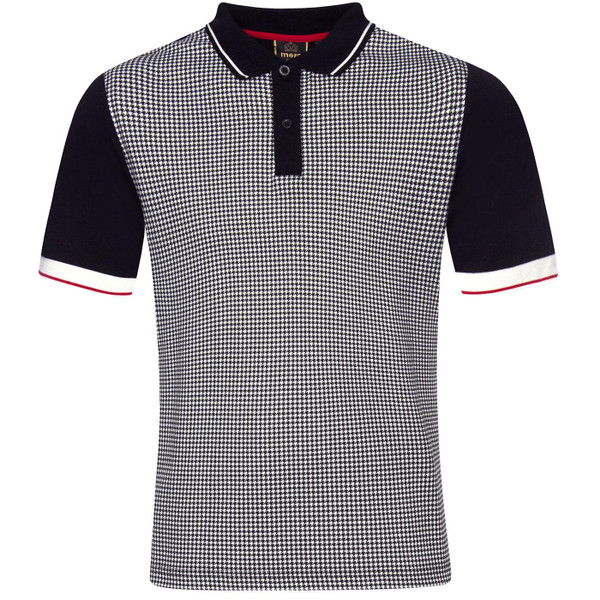 Merc Men's Retro Mod Dogtooth front Polo Shirt Black