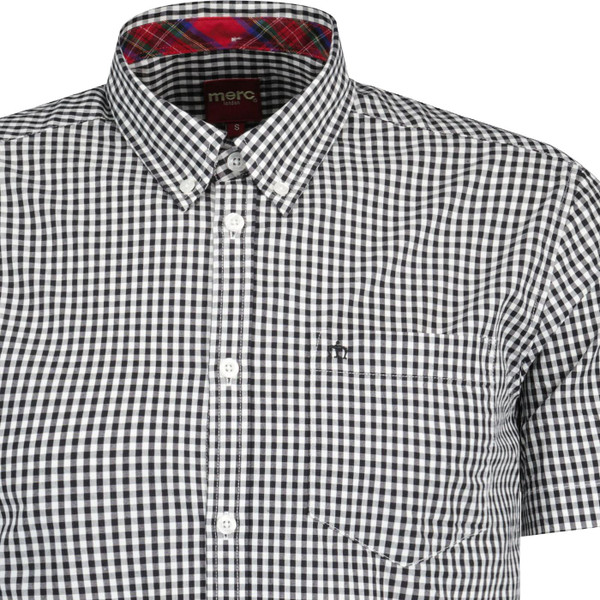 Button Down collar on Merc Terry Retro Button Down Classic Gingham Shirt in Black
