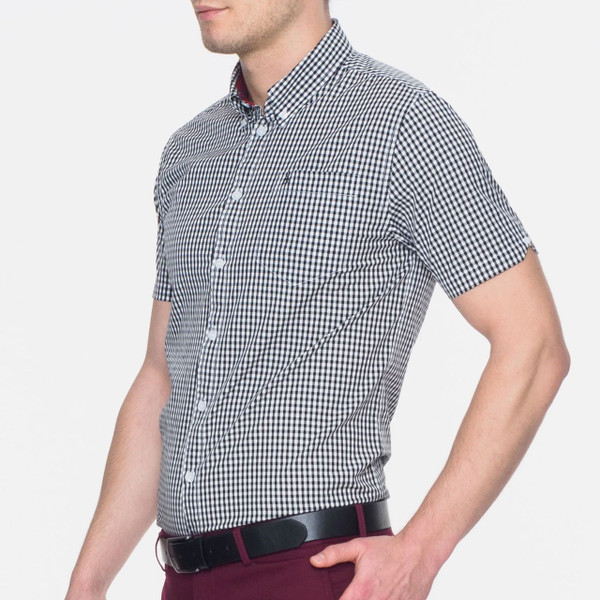 Side of Merc Terry Retro Button Down Classic Gingham Shirt in Black