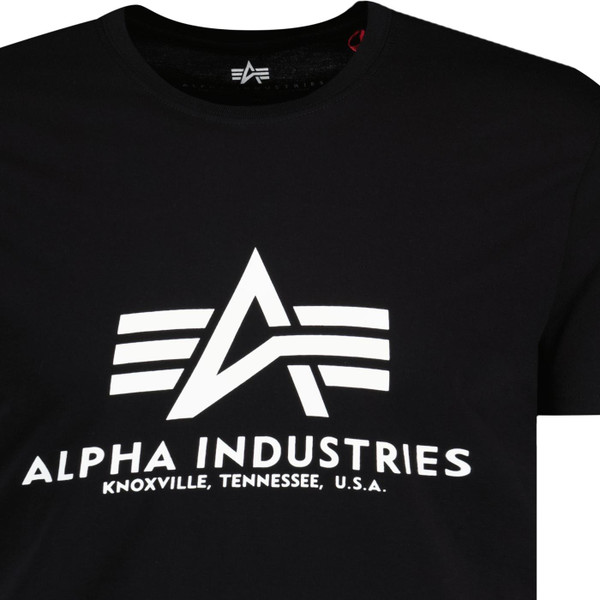 alpha industries mens large logo print crew neck tshirt black