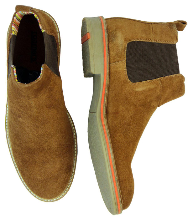 retro 1960s mod suede tipped chelsea boots sand