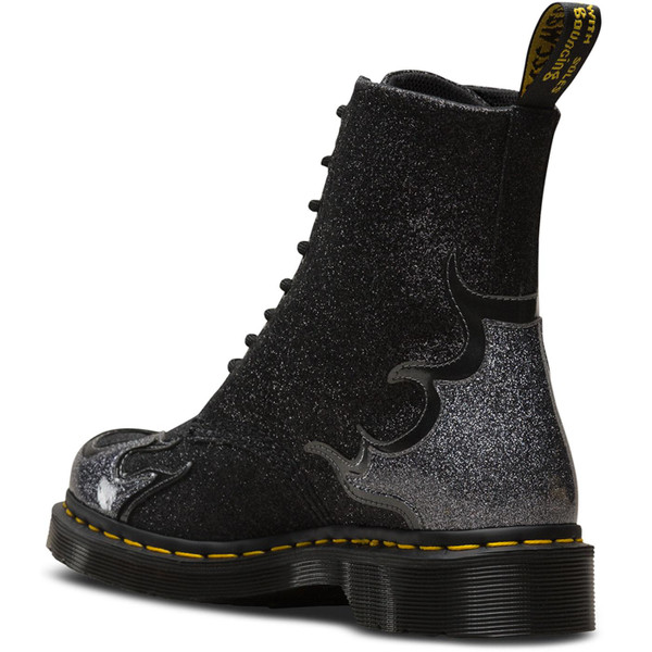 Dr Martens Retro 1970s Glam 1460 Pascal Flame Glitter Boots in Pewter Dr Martens Retro 1970s Glam 1460 Pascal Flame Glitter Boots in Pewter