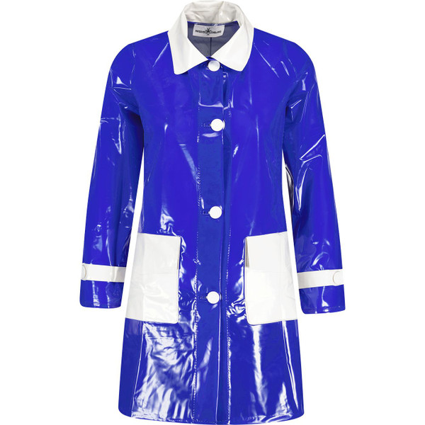 madcap england womens robin 60s mod pvc raincoat blue white