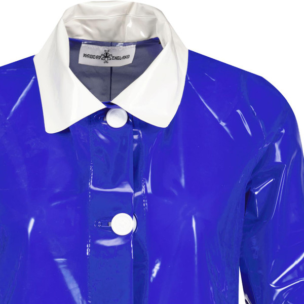 madcap england womens robin 60s mod pvc raincoat blue white