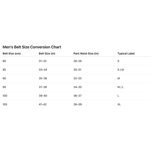 Levi's Belt Size Conversion Chart