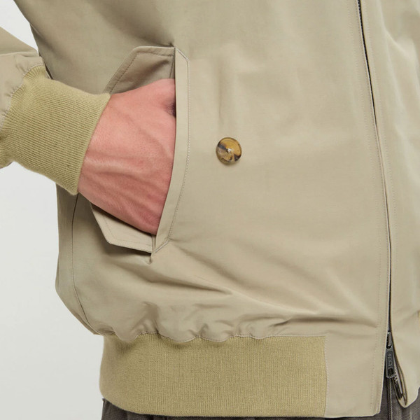 Pocket and button detail on Baracuta G9 Mens Mod Harrington Jacket in Natural