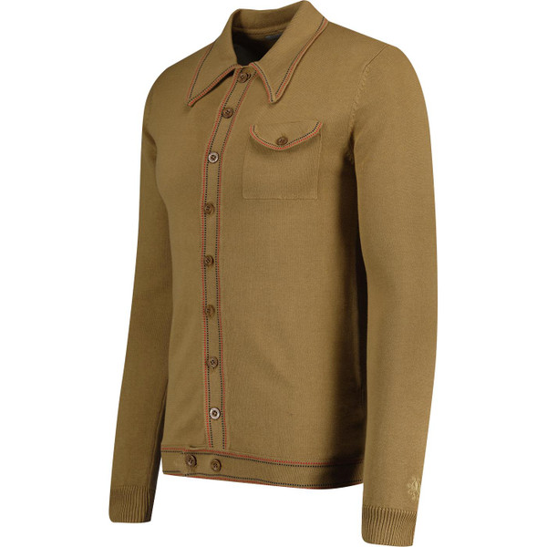 MADCAP ENGLAND Crawdaddy Micro Dash Long Sleeve Knit Polo Top in Fall Leaf