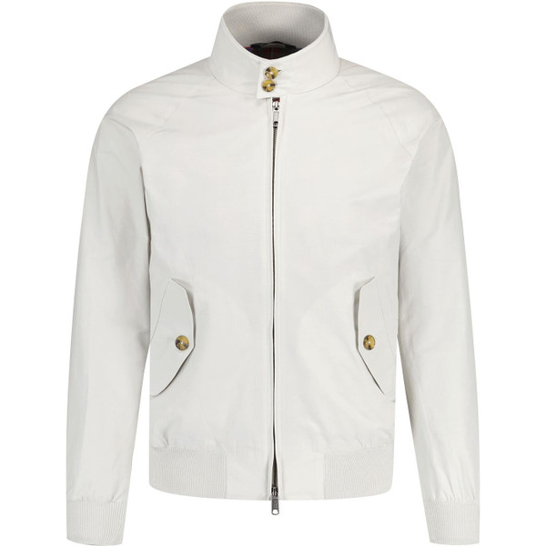Collar fastened on Baracuta G9 Mod 60s Men's Made in England Harrington Jacket in Mist Grey