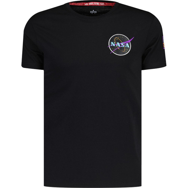 alpha industries mens space shuttle print crew neck tshirt black neon purple