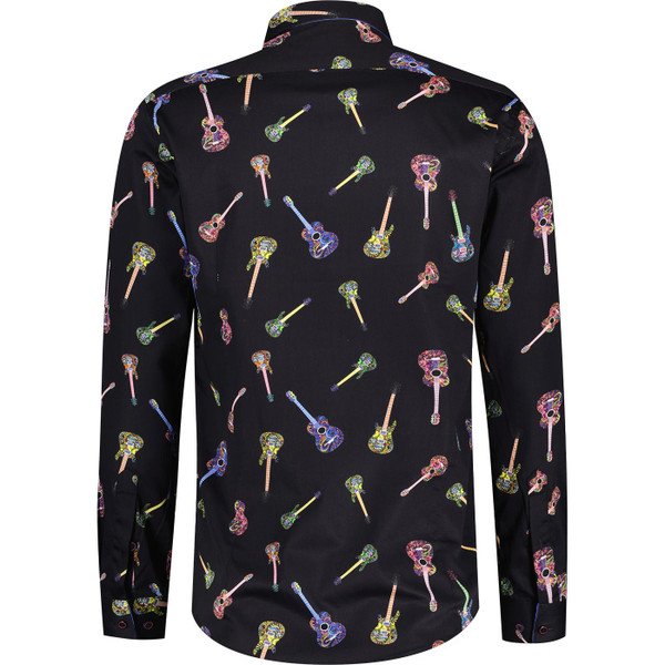 guide london mens bold guitar pattern print long sleeve shirt black