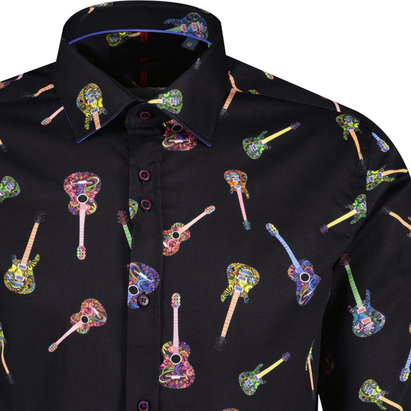 guide london mens bold guitar pattern print long sleeve shirt black
