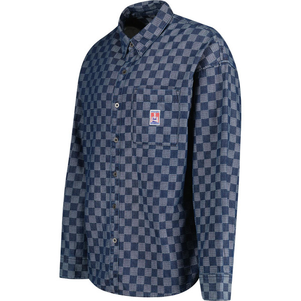 wrangler mens retro jacquard denim check overshirt indigo