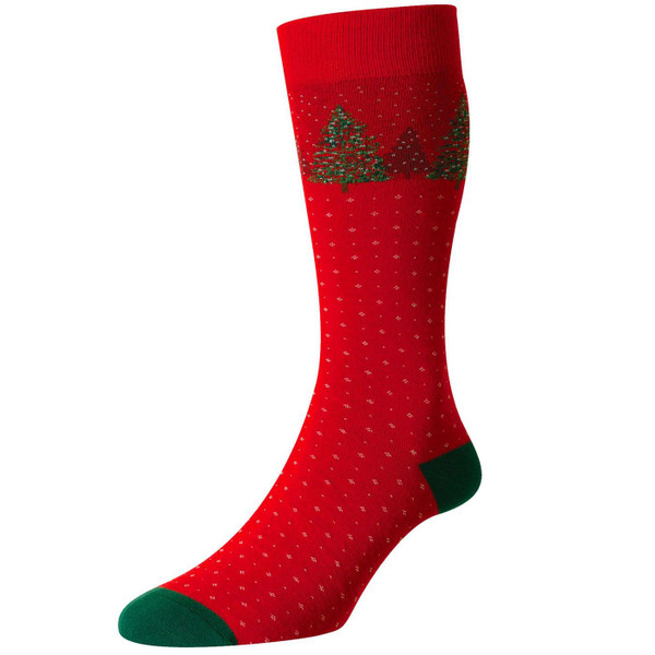 Scott-Nichol by Pantherella YS4075 003 Winterford Christmas Tree Socks in Red