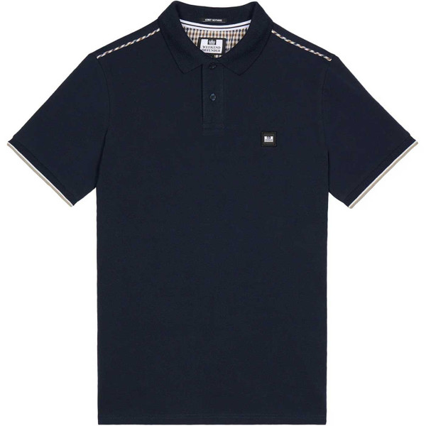 Weekend Offender Men's Sakai Polo in Navy with Brown House Check Trim