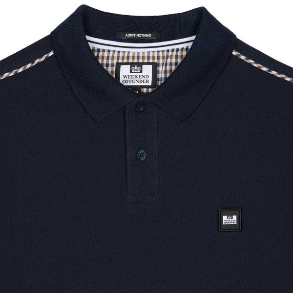 Weekend Offender Men's Sakai Polo in Navy with Brown House Check Trim
