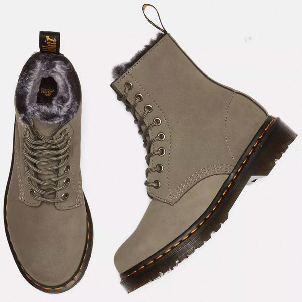 Dr Martens Women's Retro 1460 Serena Faux Fur Lined Nubuck Lace Up Boots in Nickel Grey