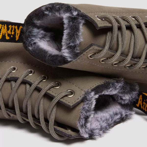 Dr Martens Women's 1460 Serena Faux Fur Lined Nubuck Lace Up Boots in Nickel Grey