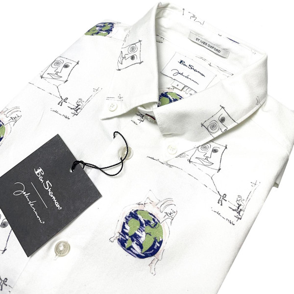 Ben Sherman x John Lennon Sketch Print Mod Button Down Shirt in White