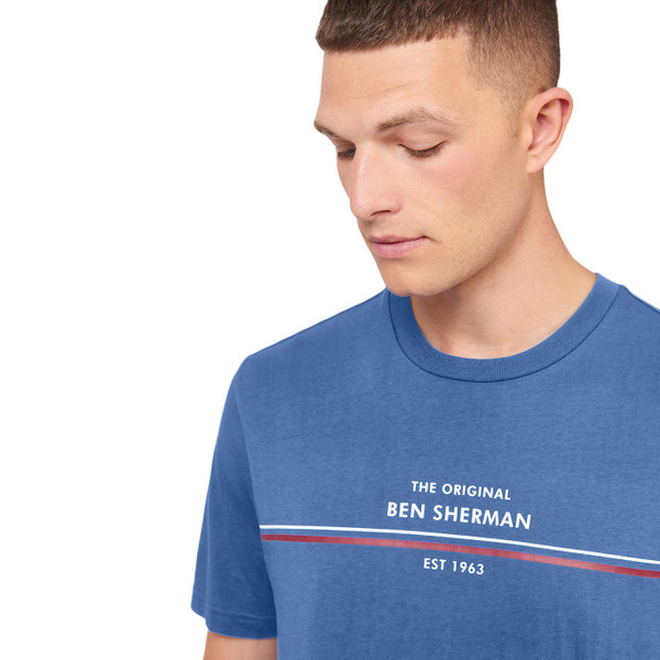 Ben Sherman Retro Brand Stripe T-shirt in Bright Blue 0074521 034