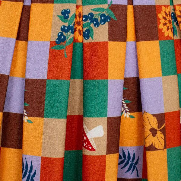 Hell Bunny H40360 Hawthorn Autumn Print Dress in Yellow/Green