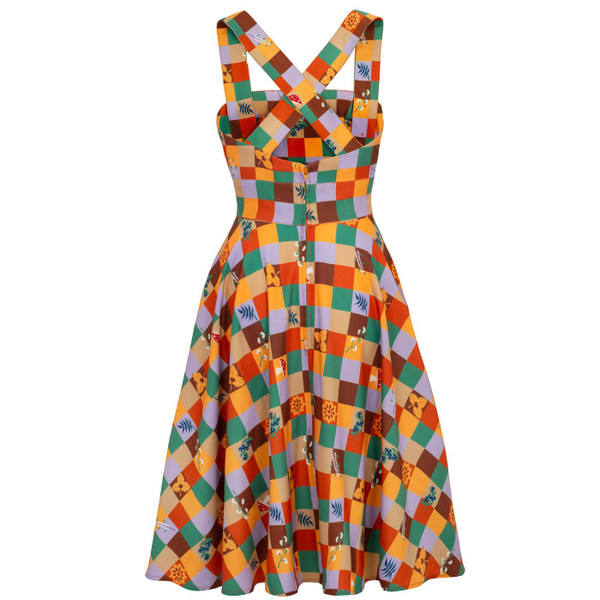 Hell Bunny H40361 Hawthorn Autumn Print Pinafore Dress in Yellow/Green