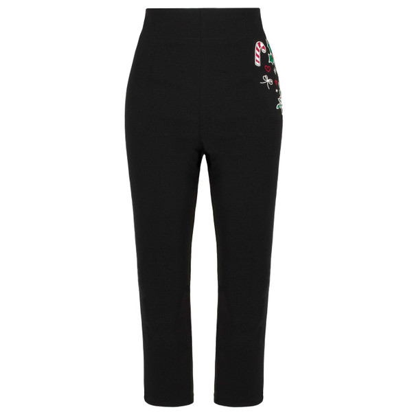Hell Bunny H50282 Natalie Christmas Cropped Capris Trousers in Black