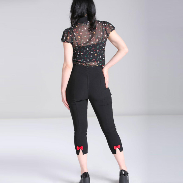Hell Bunny H50282 Natalie Christmas Cropped Capris Trousers in Black