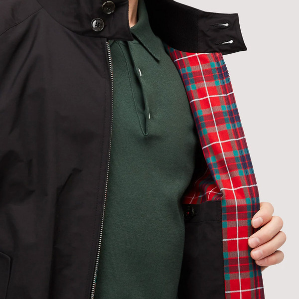 Red Fraser Tartan lining inside the Baracuta G9 Original Mens Retro Mod Harrington Jacket in Black