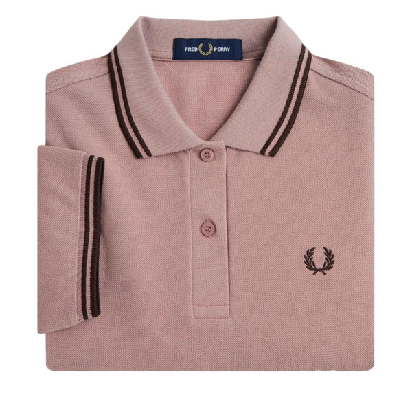 Fred Perry G3600 Women's Twin Tipped Polo Shirt in Dark Pink and Tobacco G3600 S52