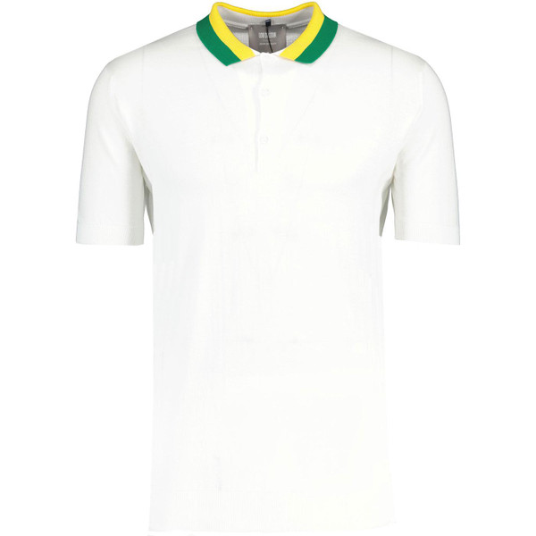 John Smedley x Lou Dalton Gilson Auto Stripe Collar Knitted Polo in White