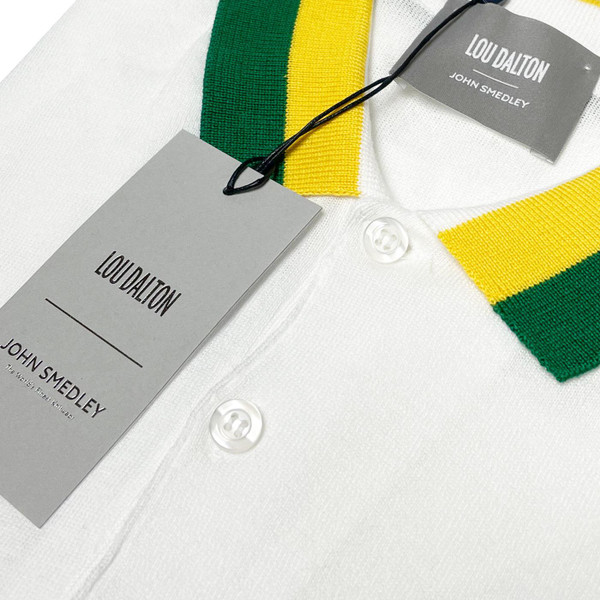 John Smedley x Lou Dalton Gilson Mod Auto Stripe Collar Knitted Polo in White