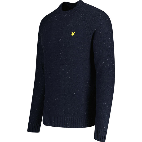 lyle and scott mens donegal raglan sleeve crew neck jumper speckled navy