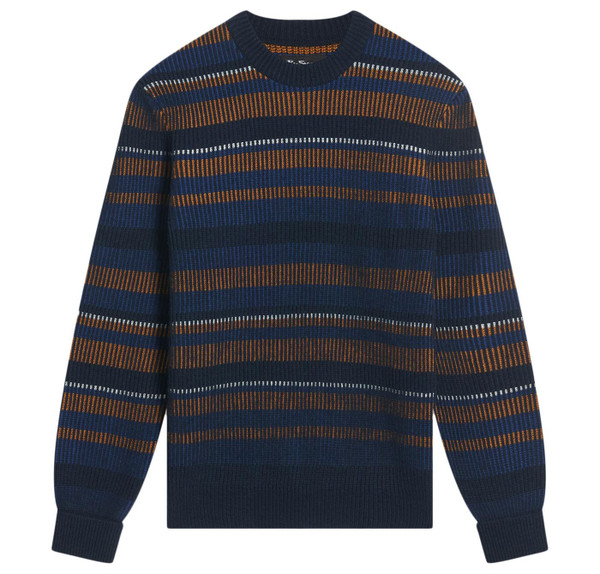 Ben Sherman Retro Textured Stripe Knitted Sweater in Dark Navy 0074018 025