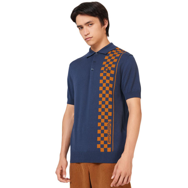 Ben Sherman x Rolling Stone Checkerboard Stripe Knit Polo in Mood Indigo 0075485 171