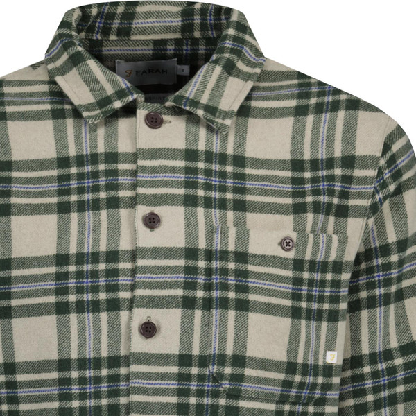 farah vintage mens torino wool blend retro check overshirt smoky brown