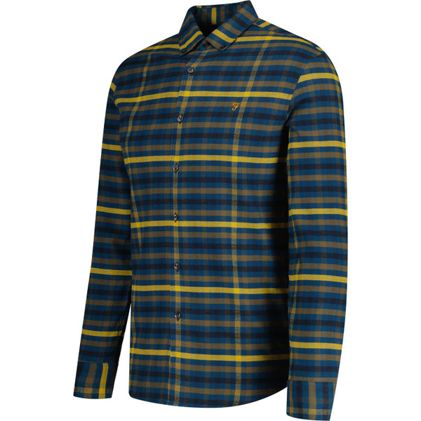 farah vintage mens chambers check long sleeve button down shirt sailor blue