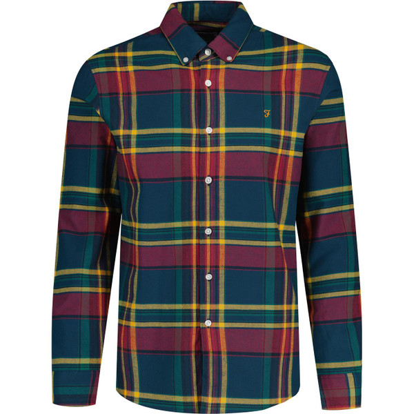 farah vintage mens giusto check button down long sleeve shirt sailor blue