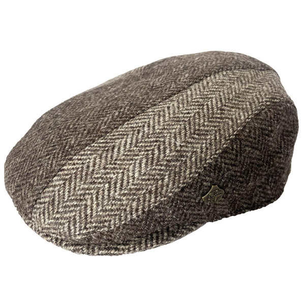 Failsworth Elston Retro Tweed Panel Flat Cap in Brown Y344A/W100425