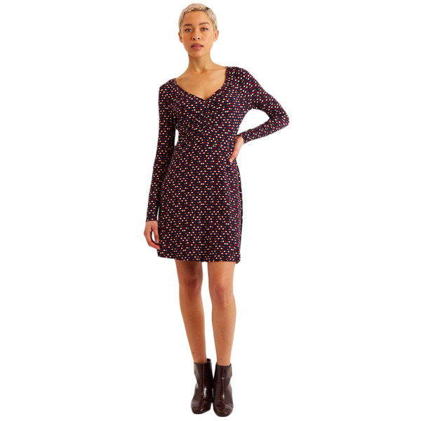Louche London Jona Retro 70s Indie Dots Print Long Sleeve Midi Dress in Navy
