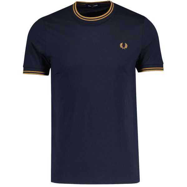 Fred Perry M1588 M68 Twin Tipped T-shirt in Navy and Dark Caramel