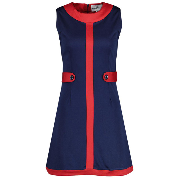 Madcap England A Go Go 60s Mod Side Tab Airline Dress in Navy MC454