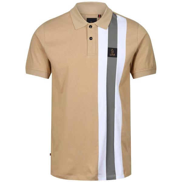 Luke Castleton Mod Racing Stripe Polo Shirt in Biscuit