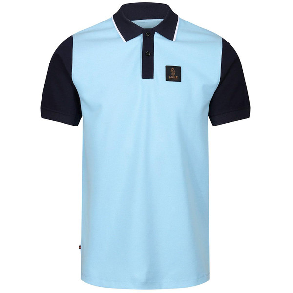 Luke Saddleworth Retro Colour Block Polo Shirt in Sky Blue