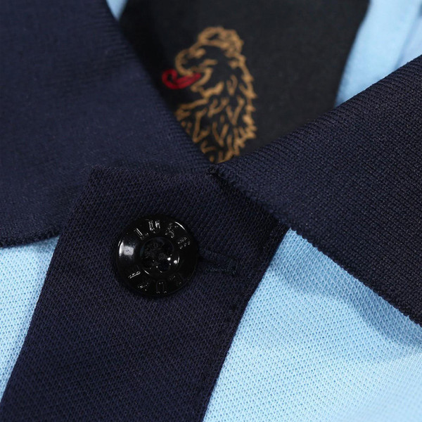 Luke Saddleworth Retro Mod Colour Block Polo Shirt in Sky Blue