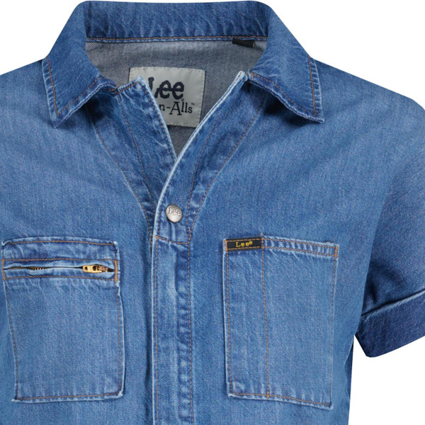 lee jeans womens short sleeve loose fit denim playsuit blue