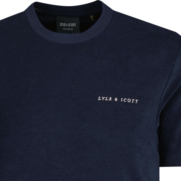lyle and scott mens towelling embroidered logo crew neck tshirt navy