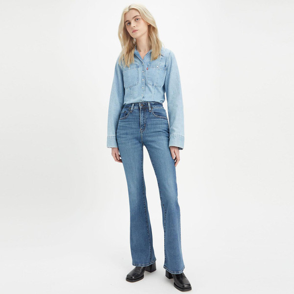 Levi's 726 High Rise Retro 1970s Denim Flare Jeans in Blue Wave Mid A34100026